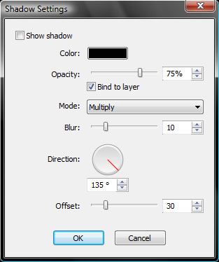 The shadow settings window