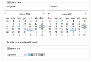 The controls for batch-shifting time and date