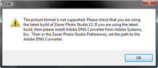 Alert window: The picture format is not supported